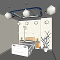 Modern Hospital Room Interior With White Walls Ceiling Light Blue Trim And Green Plant