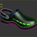 Shiny Dark Clogs With Yellow Perforations Gray Strap Black Sole And Green Inner 3d model