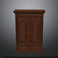 Red Wooden Cabinet With Carved Details Golden Handles And Bottom Drawers