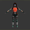 Sci Fi Female Character In Armored Suit With Red Green Accents Goggles And Outstretched Arms