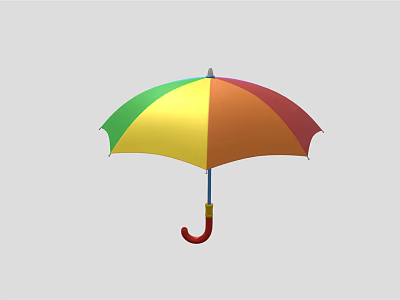Vibrant Multicolored Umbrella with Red Curved Handle for Daily Use 3d model