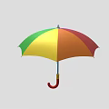 Vibrant Multicolored Umbrella with Red Curved Handle for Daily Use