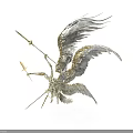 Silver Metal Winged Sculpture With Intricate Feather Details And Artistic Design
