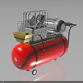 Industrial Air Compressor With Red Air Tank Motor Yellow Component Black Handle And Wheels