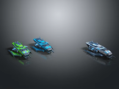 Futuristic Spacecraft Models In Green Blue And Gray For Cosmic Exploration 3d model