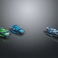 Futuristic Spacecraft Models In Green Blue And Gray For Cosmic Exploration
