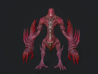 Red Monster Game Movie Character With Exoskeleton Giant Arms And Sharp Claws 3d model