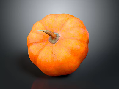 Single Orange Pumpkin with Green Stem on Black Reflective Background 3d model