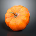Single Orange Pumpkin with Green Stem on Black Reflective Background