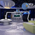Space Theme Room Interior With Astronaut Figure Globe Decor And Starry Ceiling 3d model