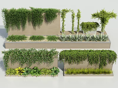 Flower Planters With Vertical Greenery And Layered Garden Beds Featuring Various Green Plants 3d model