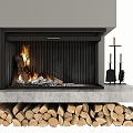 fireplace flame firewood pile 3d model