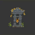 Landscape View Of Stone Structure With Yellow Falling Leaves Orange Cloth Sand And Green Plants