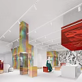 Modern Clothing Store Interior With Iridescent Columns Artistic Murals And Display Areas