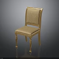 Elegant Vintage Chair Furniture With Golden Carved Frame Beige Patterned Cushion And Cylindrical Legs Design