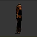 3D Character Wearing Traditional Red Gold Outfit With Chinese Dragon Pattern And Black Sleeves