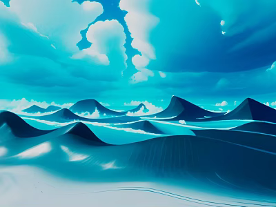 Cartoon Style Blue Toned Landscape With Rolling Sand Dunes And Cloudy Sky 3d model