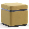 Soft Beige Velvet Ottoman With Gold Metal Trim And Modern Elegant Square Design
