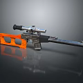 Modern Sniper Rifle With Orange Stock Scope And Black Silver Body Design