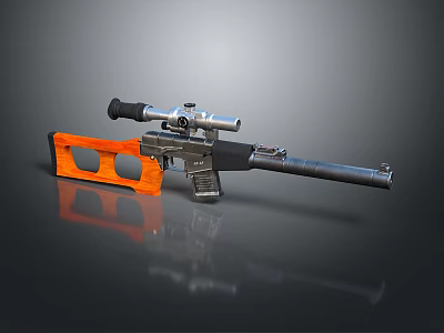 Modern Sniper Rifle With Orange Stock Scope And Black Silver Body Design 3d model