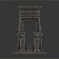 Scenic View With Classical Gray Stone Structure Decorative Patterns And Green Ornaments On Square Base