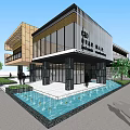 Modern Sales Office Building Featuring Glass Curtain Wall Black Gold Exterior And Water Feature