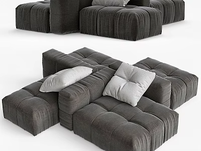Gray Modular Sofa Bench With Soft Velvet Cushions And Modern Design 3d model