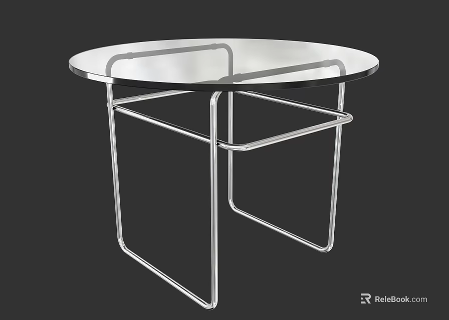Modern Round Coffee Table With Silver Metal Frame And Glass Top 3d model 