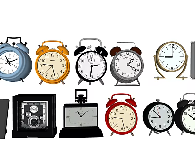 Different Types of Clocks Including Alarm Mantel and Table Clock Styles 3d model