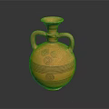 Hand Carved Ceramic Vase With Two Handles And Spiral Linear Patterns