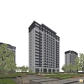 Modern High-Rise Residential Building With Green Trees Lawn And Blue Sky