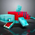 Pixel Art Turtle With Blue Body Red Shell Minecraft Inspired Floating On Reflective Surface