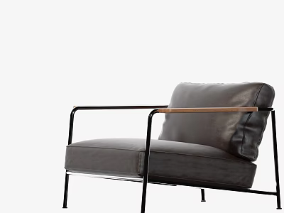 Stylish Accent Chair With Gray Upholstery Black Metal Frame And Wooden Armrests 3d model