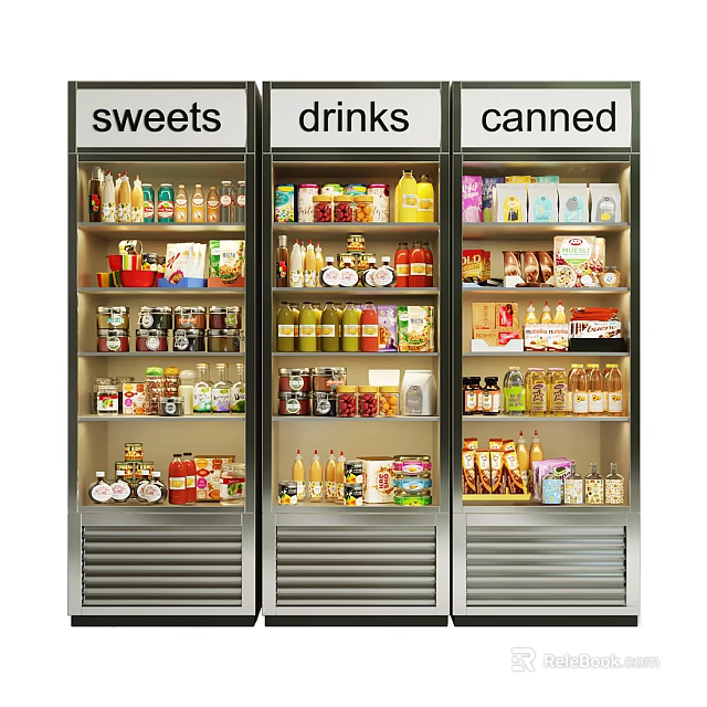 Retail Freezers Stocked With Sweets Drinks And Canned Food Items 3d model 