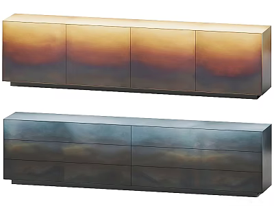 Modern Console And Side Cabinets With Gradient Color Finish And Multiple Storage Drawers 3d model