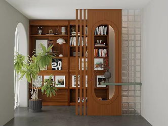 New Chinese Style Bookcase Screen Partition Green Plant 3d model