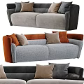 Modern Sofas in Gray Black and Orange Tones with Decorative Pillows 3d model