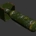 Green Military Bomb Cylindrical Shape With Red Part And Square Metal Tail Fin 3D Render