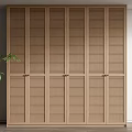 Elegant Modern Wooden Wardrobe with Louvered Doors Light Wood Tone and Minimalist Design