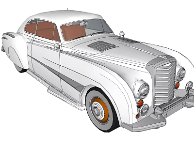 White Vintage Car With Classic Design Chrome Accents And Brown Interior 3d model