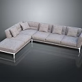 Modern L Shaped Gray Fabric Sofa With Multiple Cushions And Metal Legs Design