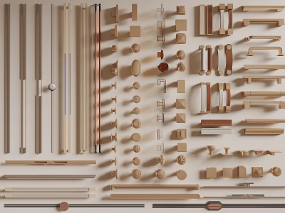 Various Stylish Furniture Handles with Different Shapes and Materials for Cabinets and Drawers 3d model