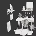 Simple Modern Desk Setup With Chair Wall Shelves Notebook And Decorative Items