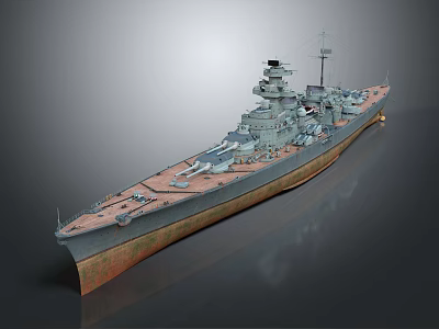 Large Classic Battleship Model Naval Vessel With Deck Turrets And Upper Structure 3d model