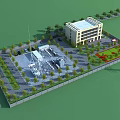 Industrial Factory Multi Story Building Surrounded by Trees Open Area and Facilities Layout