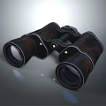 Vintage Black Binoculars With Leather Texture Focusing On Scenic Natural Landscape