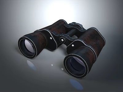 Vintage Black Binoculars With Leather Texture Focusing On Scenic Natural Landscape 3d model