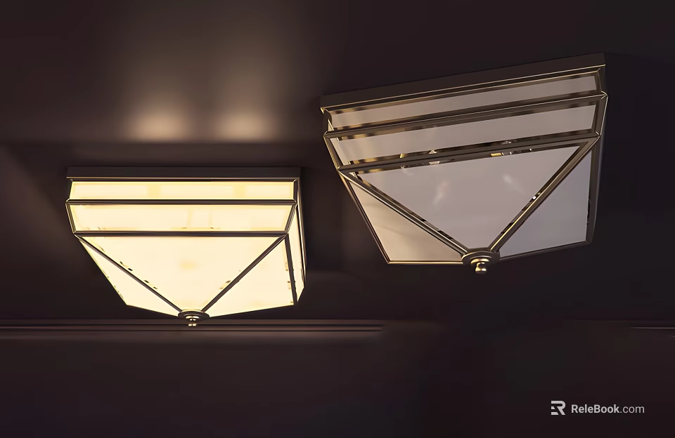 Modern Square Ceiling Lights With Metal Frame And Glass Panel Design 3d model