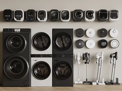 Multiple Front Loading Washing Machines in Black and White with Home Appliances 3d model