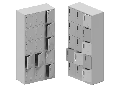 Multi-tiered Metal Lockers Featuring Some Open Doors Multiple Compartments Storage Solution 3d model